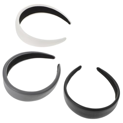 Mikinona 3 Stück Teiliges PU Leder Haarband für Damen Kanten Stilvolle Haarschmuck für Freizeit und Salongebrauch Schwarz Beige Haarschmuck für Make Up und Haarstyling von Mikinona