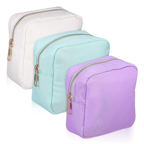 Mikinona 3 Stück wasserdichte Nylon Kosmetiktasche Damen Make up Organizer Reise Schminktasche Kompakt Leicht für Alltag und Geschäftsreisen in Beige und Violett von Mikinona