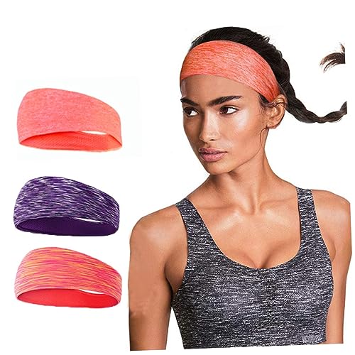 Mikinona 3stücke Stirnband Elastische Schweißbänder Schweißabsorbierende Sport Und Fitnessstudio-kopftücher Für Damen Und Herren Yoga Fitness Sport Laufen Orange Schwarz von Mikinona