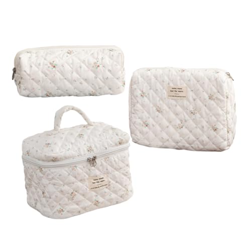 Mikinona 3stücke Teiliges Set Großer Kosmetiktaschen Baumwolle Mit Blumenmuster Praktische Und Stylische Reiseorganizer Für Damen Und Mädchen Leicht Und Vielseitig Für Toilettenartikel von Mikinona