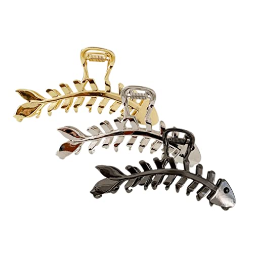 Mikinona 3St Fischgräten-Greifer Bananen Dekorationen Haarklammer goldene Haaraccessoires haarschmuck Klemmbacken für Haare Krallenclips für Frauen dicht Haarnadel Knochen von Mikinona