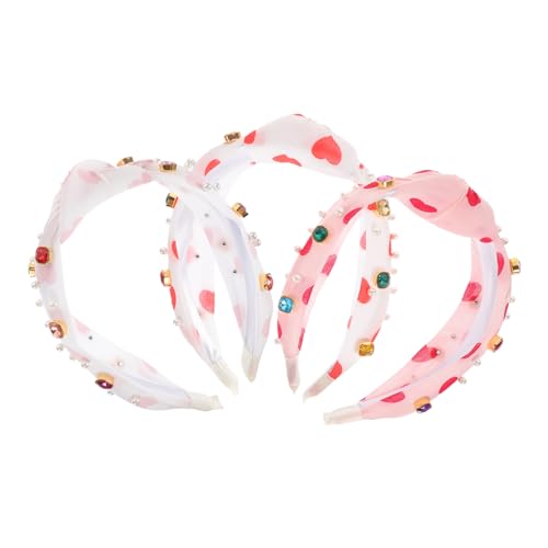 Mikinona 3st Stirnband Knotenhaarband Für Damen Haarband Zum Valentinstag Verzierte, Juwelenbesetzte Stirnbänder Breites Haarband Binden Haarschmuck Polyester Fräulein von Mikinona