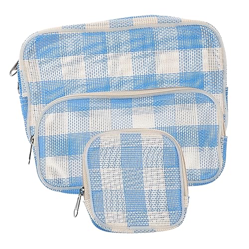 Mikinona 3Stücke Teiliges Makeup für Damen Kosmetiktasche mit Reißverschluss Vielseitige Organisatortasche für Reisen und Kariert für Make Up von Mikinona