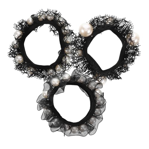 Mikinona 3stücke Perlen Haarbänder Mit Spitze Elastische Haargummis Für Frauen Haargummis Aus Baumwolle Für Zöpfe Und Hochsteckfrisuren Haar-accessoires Für Mädchen von Mikinona