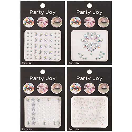 Mikinona 4 Blätter Perlenaugenbrauenbezirk Gesichtsschmuck Augen Aufkleber Gesicht Strasssteine Juwelenaufkleber Basteledelsteine ​​selbstklebend Schmuck fürs Gesicht aufkleben Harz von Mikinona