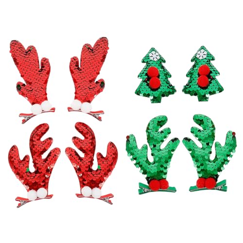 Mikinona 4paare Weihnachts-haarspangen Rentiergeweih Und Weihnachtsbaum-motiven Kreative Haarklammern Für Damen Festlicher Haarschmuck Für Fröhliche Weihnachtsfeiern Und Anlässe von Mikinona