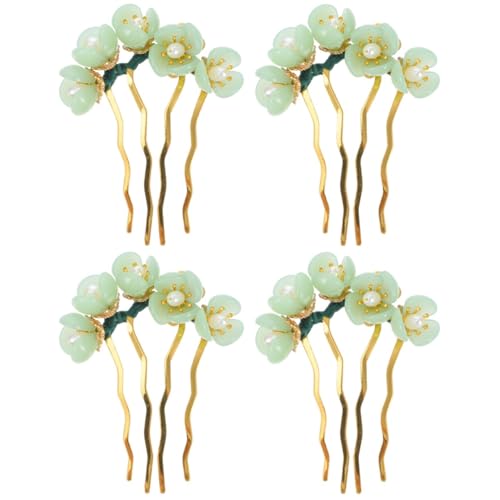Mikinona 4stücke Vintage Jade Haarspangen Mit Blumenmuster Klassische Haaraccessoires Für Elegante Hochsteckfrisuren Und -stil Langlebig Und Tragbar von Mikinona