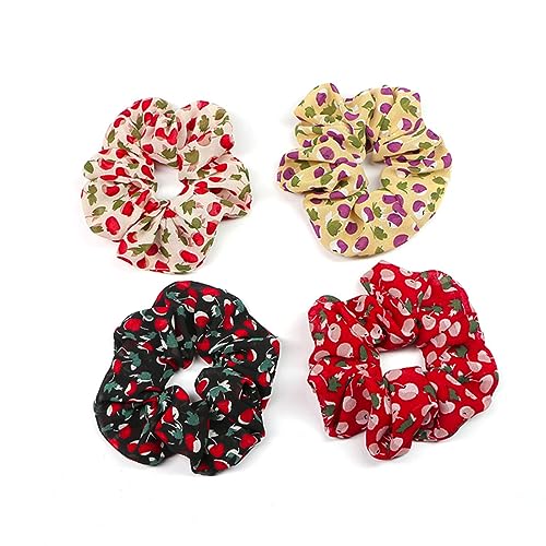 Mikinona 4stücke Chiffon-haarringe Mit Kirschdruck Elastische Haarringe Damen-haarseil Retro-haarband Kopfschmuck Für Jeden Anlass Muster von Mikinona
