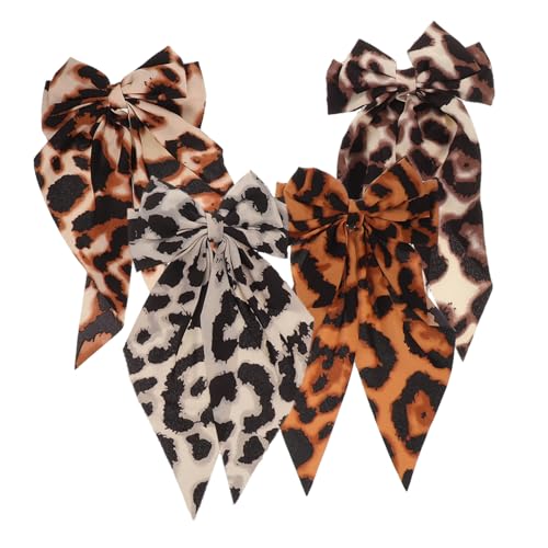 Mikinona 4 Stück Oversized Leoparden-haarschleifen Große Lange Schleifen-haarspangen mit Langem Handgefertigte Ponytail-haarbänder für Frauen und Mädchen Modische Haarschmuck-accessoires von Mikinona