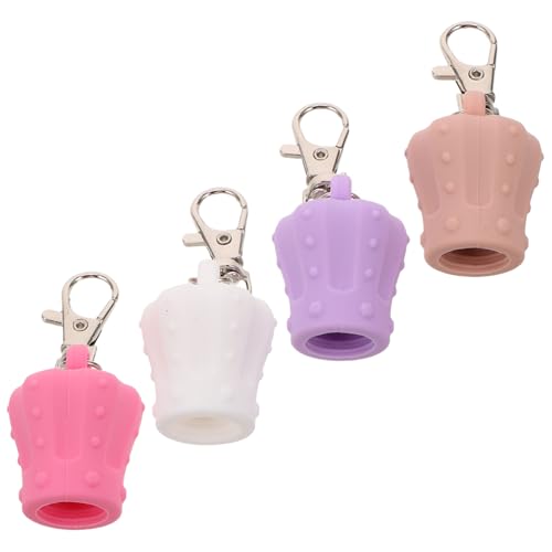 Mikinona 4 Stück Silikon Lippenbalsam Ersatzkappen mit Schlüsselanhänger Metallclip Auslaufsicher Tragbar Weich Stylisch für Damen und Mädchen von Mikinona