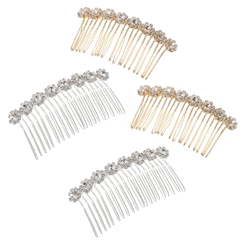 Mikinona 4 Stück Teiliges Braut Haarkämme mit Funkelnden Künstlichen Strasssteinen Blumen Design Seitliche Haarkämme Silber und Gold Hochzeit Haarschmuck für Brautjungfern und Frauen von Mikinona