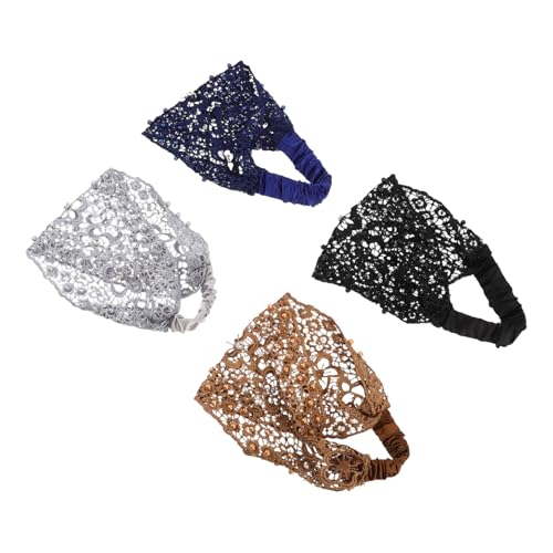 Mikinona 4 Stück Teiliges Damen Haarband Elastisches Breites Spitzen Stirnband mit Künstlichen Perlen Bequemes Boho Haaraccessoire für Alltag Partys und Besondere Anlässe von Mikinona