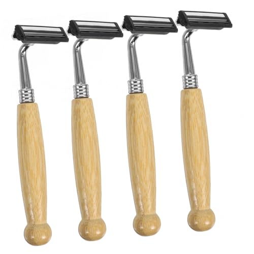 Mikinona 4 Stück Teiliges Rasiererset mit Umweltfreundlichem Bambusgriff Edelstahl Rasierer für Herren Ergonomisch Geformt für Glatte Hautschonende Nass Trockenrasur für Reisen und Zuhause von Mikinona