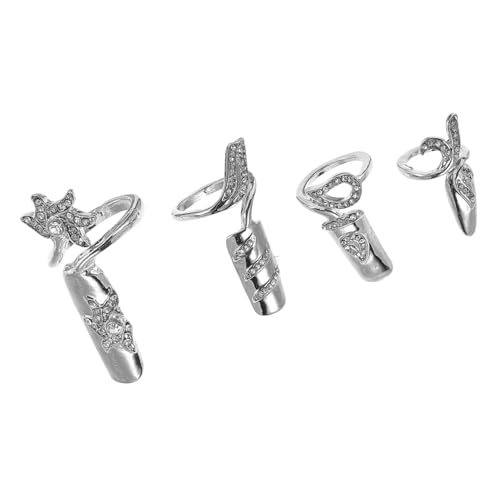 Mikinona 4 Stück Teiliges Strass Nagelring Verstellbare Offene Fingerringe mit Funkelnden Kristallen Modische Nageldekoration für Mädchen Geeignet für Karneval Kostüm Bühnenparty von Mikinona