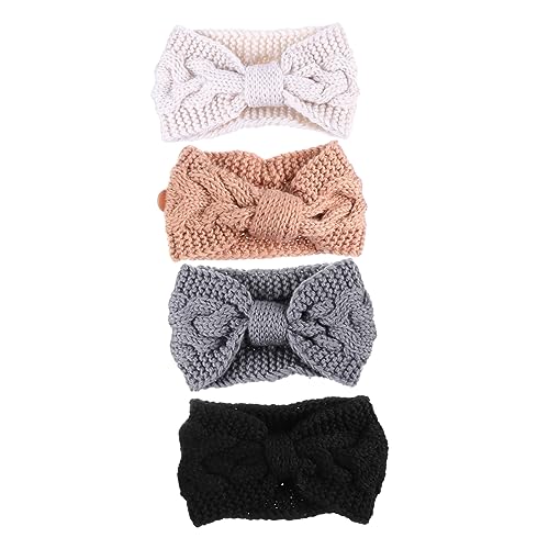 Mikinona 4 Stück Teiliges Strick Stirnband für Damen mit Warmes Kopfband für Winter Elastisches Häkel Haarband mit Schleife für Outdoor Aktivitäten und Sport von Mikinona