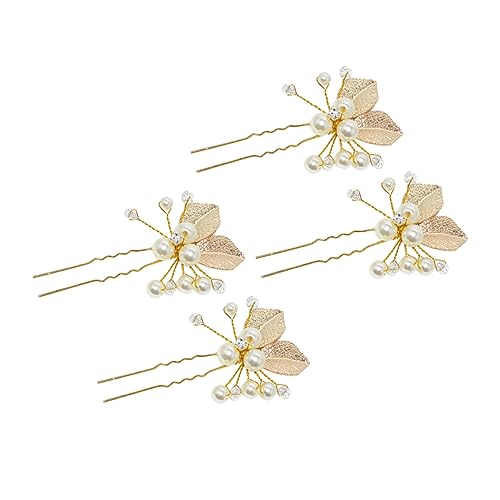 Mikinona 4stücke U-förmige Haarstäbchen Aus Legierung Perlen-intarsien Blattlegierung Haarspangen Für Damen Gold Hochsteckfrisur-haarstäbchen von Mikinona