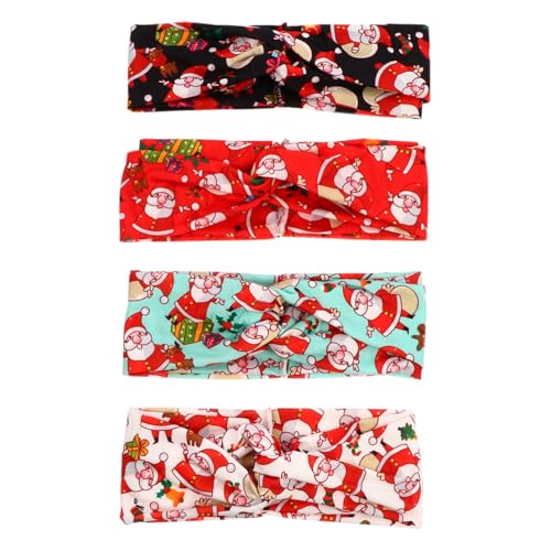 Mikinona 4 Stück Teiliges Weihnachts Stirnband mit Elastischem Schweißband Santa Claus Rentier Muster Dehnbar und Komfortabel Modisches Haarband für Sport Alltag und Festliche Anlässe von Mikinona