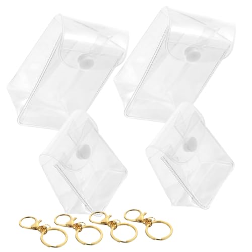 Mikinona 4 Stück Transparenter PVC Mini Aufbewahrungsbeutel mit Schlüsselanhänger Stoßfester Figuren Lippenstift Organizer Tragbarer Modellhalter zum Hängen an Taschen Robuste Schutzbox von Mikinona