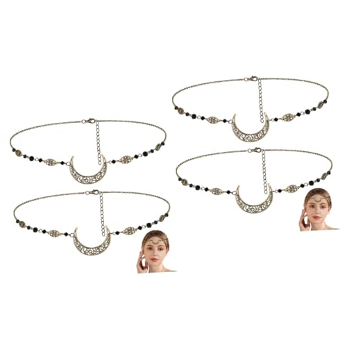 Mikinona 4 Stück Vintage Natursteinwasser Fee Kopfschmuck Brautaccessoires Kopfkettenschmuck für Frauen bescherung weihnachten weinachts Haarkette Hochzeitsfrisuren Legierung von Mikinona