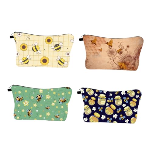 Mikinona 4 Stück Wasserschutz-Make-up-Beutel Reise-Make-up-Taschen Toilettenbeutel Zum Reisen Kulturbeutel Toilettenbeutel Für Frauen Toilettenartikel Bienenmotiv Polyester von Mikinona