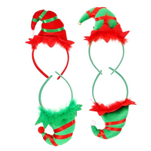 Mikinona 4 Stück Weihnachtliche Haarreifen für Charmante Elfenmütze mit und Grünem Band Festlicher Kopfschmuck für Weihnachtsfeiern für und Familie von Mikinona