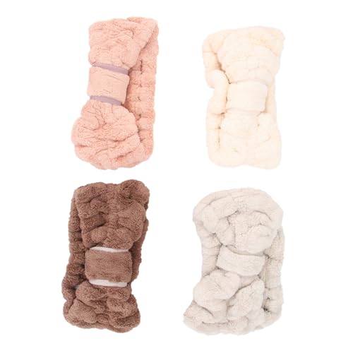 Mikinona 4 Stück Korallen Fleece Stirnbänder Elastische Haarbänder für Damen Make Up Sport und Dusche mit Schleifen Design Einheitsgröße für Fitness und Wellness von Mikinona