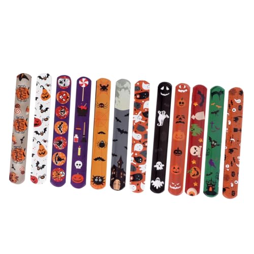 Mikinona 48 Stück Teiliges Halloween Klatscharmband Flexible Schnapparmbänder mit Buntem Muster Robust und Wiederverwendbar Kinderfreundlich für Halloween Geburtstagspartys von Mikinona