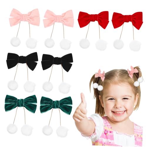 Mikinona 4paare Samt Haarschleifen Für Mädchen Mit Schleifen Und Fellbällen Für Weihnachten Haarschmuck Clips Haarnadeln von Mikinona