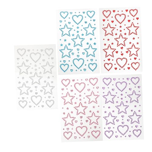 Mikinona 5 Blätter Selbstklebende Herz Stern Strass Sticker für Gesicht Haar Körper Hautfreundlich Stark Haftend Vielseitig für Make-up Festival Scrapbooking Elegantes Design von Mikinona