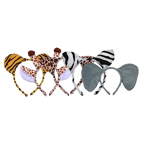 Mikinona 5 Stück Teiliges Plüsch Tiere Haarreifen Kuscheliger Haarreif mit Giraffe Zebra Tiger Leopard für Karneval Kinderfest Kostüm Party und Cosplay von Mikinona