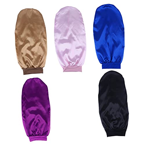Mikinona 5 Stück extra lange seidige Satin-Schlafmütze elastisches Stirnband für Frauen Schlafmütze mit breiter Krempe bequem für lange Zöpfe für Freunde der Familie von Mikinona