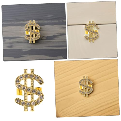 Mikinona 6 Stück Money Symbol Ringe mit Strass Punk Rock Statement Schmuck für Kostüm Party Halloween Rap Konzert Cosplay Accessoires von Mikinona