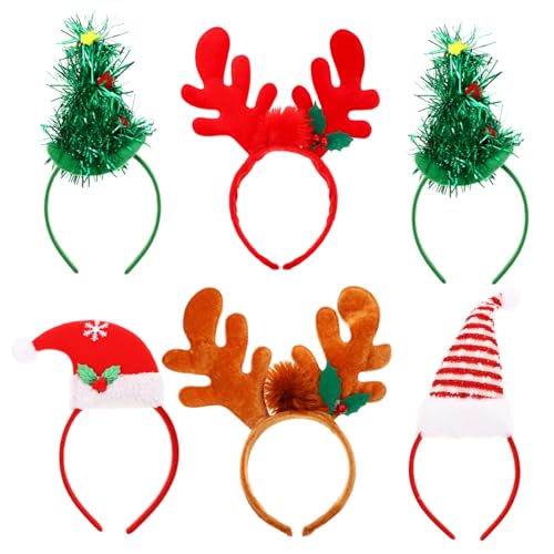 Mikinona 6st Weihnachtsmütze Stirnband Weihnachtshaarreifen Für Mädchen Rentier-stirnbänder Für Frauen Haargeschenke Weihnachtskopfbedeckung Neu Stoff Geweih Damen Haarring von Mikinona