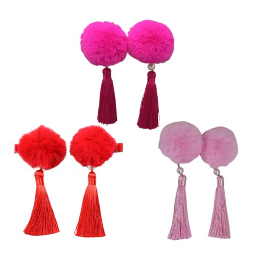 Mikinona 6stücke Haarball-haarspangen Quasten-haarschmuck Party-haarspangen Für Mädchen Und Junge Mädchen in Rot Und Rosé Pro Farbe Langlebiges Material von Mikinona