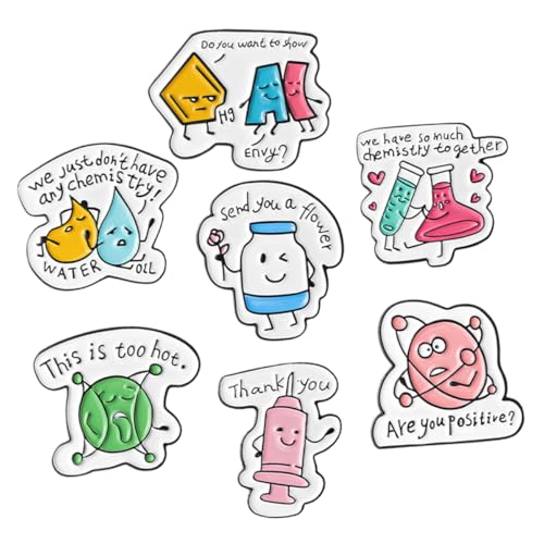 Mikinona 7 Stck Teiliges Chemie Labor Broschen Metall Anstecknadeln Cartoon Design Damen Kleidung Hut Zubehör Kreative Kleidungspins für Rucksack Schal von Mikinona