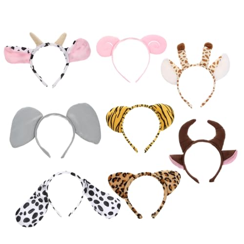 Mikinona 8 Stück Teiliges Tierischer Haarreifen aus Elastisch und Bequem Halloween Party Zubehör mit Lustigen Katzen und Reh Ohren Leichtes Cosplay Accessoire für Erwachsene von Mikinona