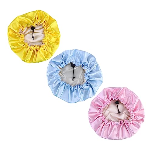 Mikinona Baby Kind Schlafmütze Satin Elastisch Verstellbar Haarkappen Weiches Material 3er Set Himmelblau von Mikinona