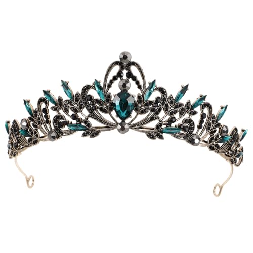 Mikinona Blattkrone Haarschmuck Geburtstagskronen Krone für Frauen Gothic-Braut-Stirnband Sei Zu Hochzeit Tiara Stirnband mit Strasssteinen für die Hochzeit Acryl Green von Mikinona