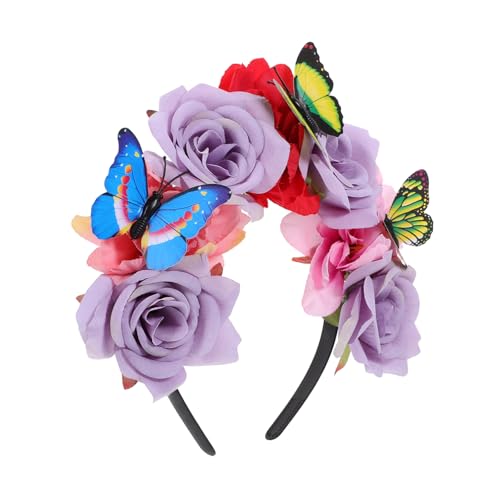 Mikinona Blumen-schmetterlings-kopfschmuck Halloween-kopfbedeckungen Für Frauen Blumenkopfschmuck Schmetterlingskopfschmuck Haarschmuck Halloween-stirnbänder Rosen Stoff Violett Stirnband von Mikinona