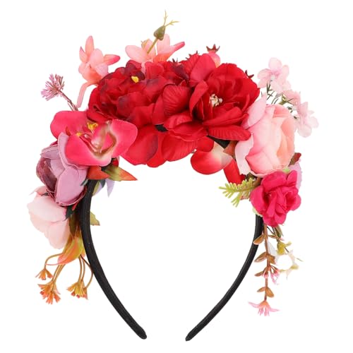 Mikinona Blumenstirnband Blumenhaarbänder Ostern-stirnband Blumenkrone Braut Stirnband Braut Haarreif Floraler Kopfschmuck Stoff Mädchen Rot Blumenkopfschmuck Erwachsener von Mikinona