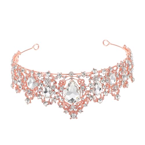 Mikinona Bridal Tiara Baroque Krone mit Kristallen Eleganter Haarschmuck für Hochzeiten Brautjungfern und Besondere Anlässe Vintage Rhinestone Diadem Roségold von Mikinona