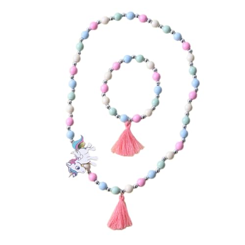 Mikinona Buntes Holzperlen Schmuckset Einhorn Halskette und Armband Farbenfrohes DIY Bastelset für Mädchen Modisches Accessoire für Party Alltag und Kostüm Kreativer Kinderschmuck von Mikinona