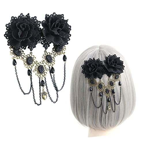 Mikinona Haarschmuck für Frauen Haarspangen Haarklammer Kopfbedeckungen für Damen Rosen Haarnadel Frauen Haarspange Spitze Haarnadel gotisch oberer Clip Fräulein von Mikinona