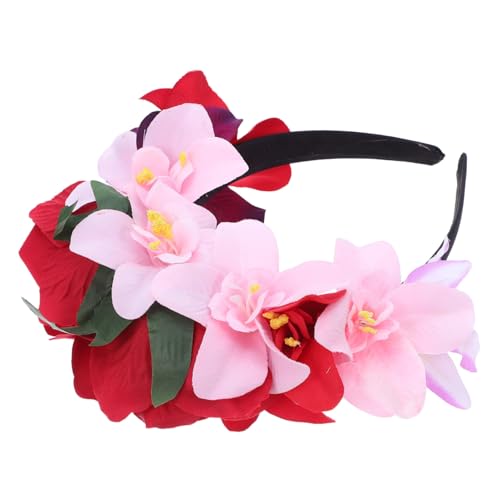 Mikinona Halloween Rosenblumen Haarreif Kunstblumen Kranz Mexikanischer Tag der Toten Stirnband Kostüm Party Kopfschmuck Elegant Realistisch Angenehm Tragbar von Mikinona