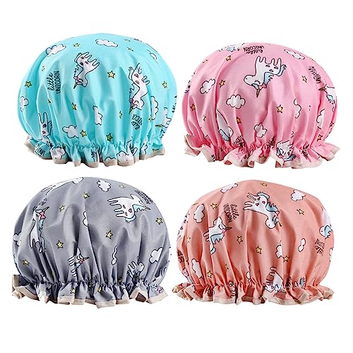 Mikinona Hut Von 4er-pack Elastisches Badehauben-set Dickes Material Duschhaube Für Damen Herren Jungen Und Mädchen 27 X 27 Cm Grau/orange von Mikinona