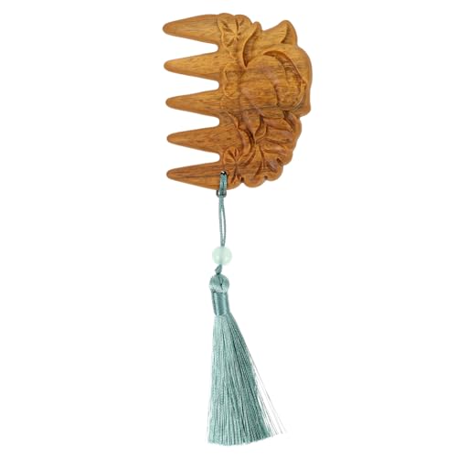 Mikinona Kamm aus Zedernholz mit Zähnen Tragbarer Massagekamm Dekorativer Holzkamm mit Lotusblumenmuster und Anhänger für Entwirren von Haaren für Männer und von Mikinona