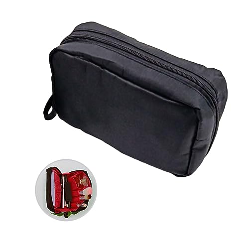 Mikinona Tragbare Reise-Make-up-Tasche Für Damen Kleiner Kulturbeutel-Organizer Nylontasche Schwarz-rote Innenseite Für Den Täglichen Gebrauch Zufällige Farbe von Mikinona