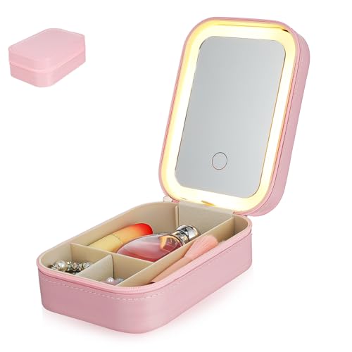 Mikinona Kosmetiktasche mit LED Spiegel Faltspiegel für Reisen mit Getrennten Fächern für Make Up und Accessoires Damen Mikinona Kosmetiktasche mit LED Spiegel Faltspiegel für Reisen mit Getrennten Fächern für Make Up und Accessoires Damen von Mikinona