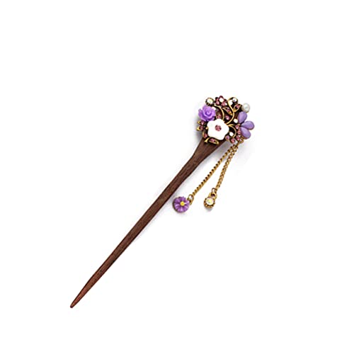 Mikinona Retro-Haarstab Kristall-Haarstab Haargabelnadel Kopfschmuck aus Kristall stäbchen traditioneller Haarstab Vintage Haarstab klassisch Haarstock Haare hoch Damen Violett von Mikinona