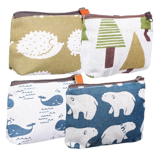 Mikinona 4stücke Teiliges Cartoon Kosmetiktaschen Aus Canvas Multifunktionale Aufbewahrungstaschen Für Damen Und Mädchen Für Make-up Münzen Und Schlüssel Mit Verschiedenen Tiermotiven von Mikinona